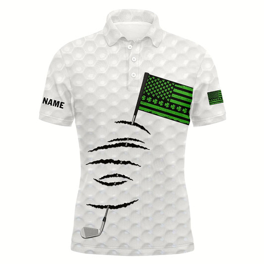 Goofygearprints Personalized White Golf Polos Shirt For Men St Patrick'S Day American Flag Custom Gift For Golf Lovers