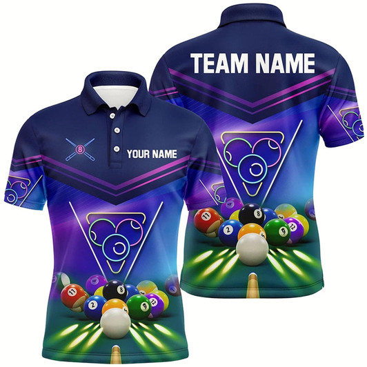 Goofygearprints Personalized Neon Light Billiard Balls Pool Name Pool Shirts For Men Custom Billiard Polo Shirt