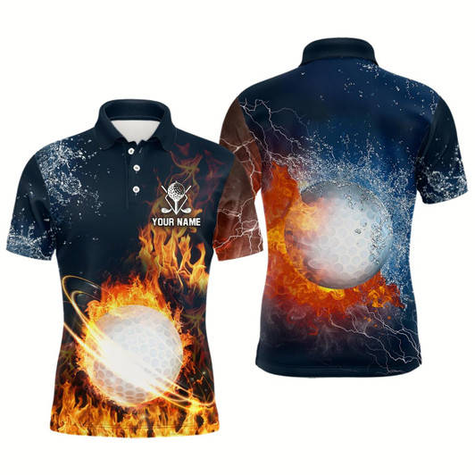 Goofygearprints Fire And Water Golf Ball Custom Mens Polo Shirt Lightning Golf Shirts For Men Golf Gifts