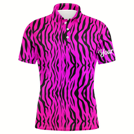 Goofygearprints Pink Neon Tiger Stripes Background Mens Golf Polo Shirts Custom Golf Shirt For Men, Best Golf Gifts Style 2