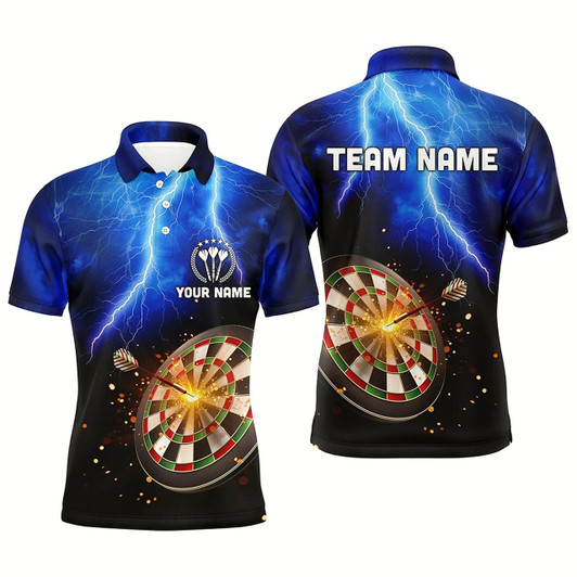 Goofygearprints Personalized Thunder Lightning Blue Men Darts Polo Shirt Custom Dart Jerseys For Men