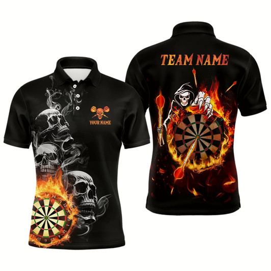 Goofygearprints Darts Skull Flame Mens Polo Shirts Custom Fire Darts Shirt For Men Darts Jersey Style 1