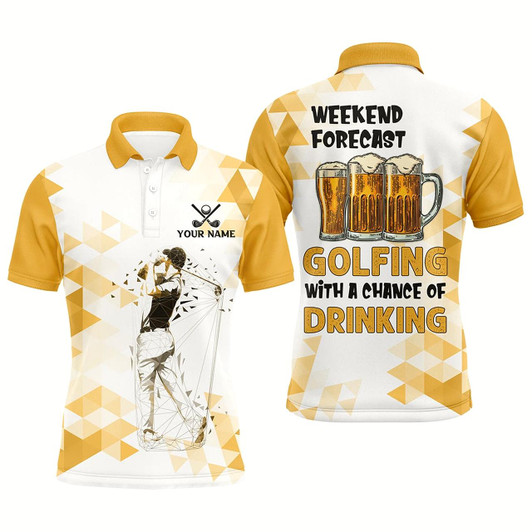 Goofygearprints Funny Golf And Beer Mens Golf Polo Shirts Custom Weekend Forecast Golfing With A Chance Of Drinking
