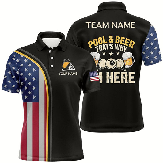 Goofygearprints Custom Funny Pool And Beer That Why I'M Here Polo Shirts For Men, Patriotic Funny Billiard Shirts