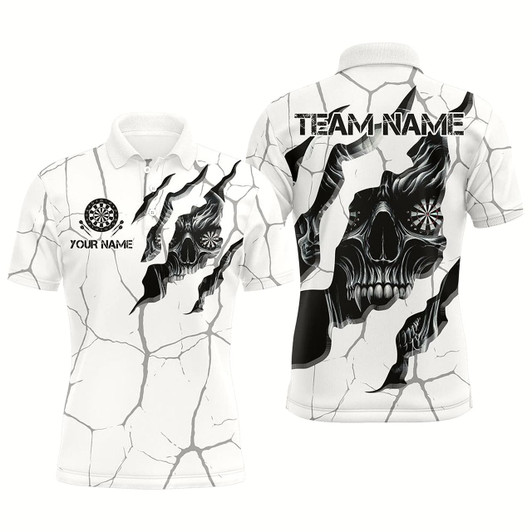 Goofygearprints Personalized Skull White Grunge Darts Polo And Quarter-Zip Shirts For Men Custom Dart Team Jerseys Style 2