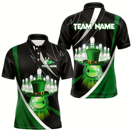 Goofygearprints Black And Green St Patrick Day Bowling Polo, Quarter Zip Shirts For Men Custom Team Bowling Jerseys Style 1