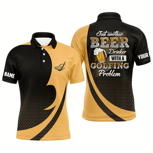 Goofygearprints Black And Yellow Mens Golf Polo Shirts Custom Just Another Beer Drinker With A Golfing Problem Style 1