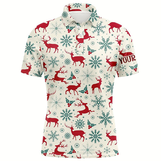 Goofygearprints Vintage Christmas With Reindeer Snowflakes Mens Golf Polo Shirts Winter Holiday Golf Gifts For Men