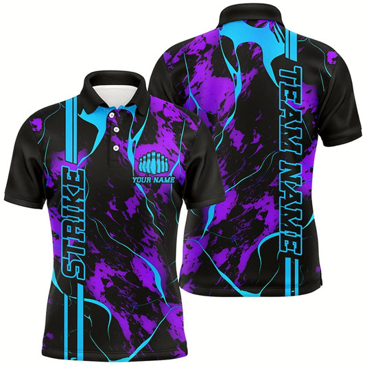 Goofygearprints Custom Blue And Purple Strike Bowling Shirts Men Polo Camo Bowling Team Jerseys Bowling League Style 2