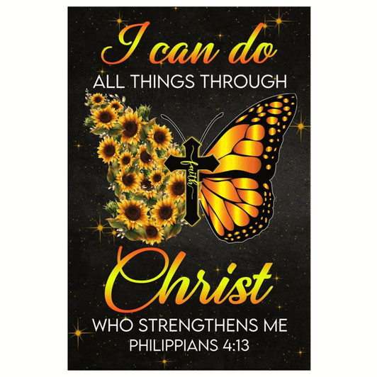 Butterfly Cross Faith I Can Do All Things Through Christ Canvas Wall Art Christian Bible Verse Prints Empowering And