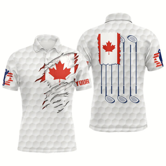 Goofygearprints Canada Flag Golf Pattern Mens Polo Shirt Red Maple Leaf Golf Shirts For Men Patriotic Golf Gifts