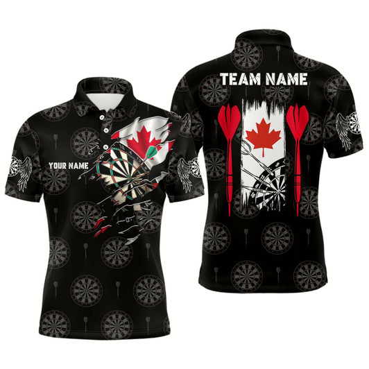 Goofygearprints Personalized Canada Flag Mens Darts Polo Shirt Custom Patriotic Darts Jersey For Men