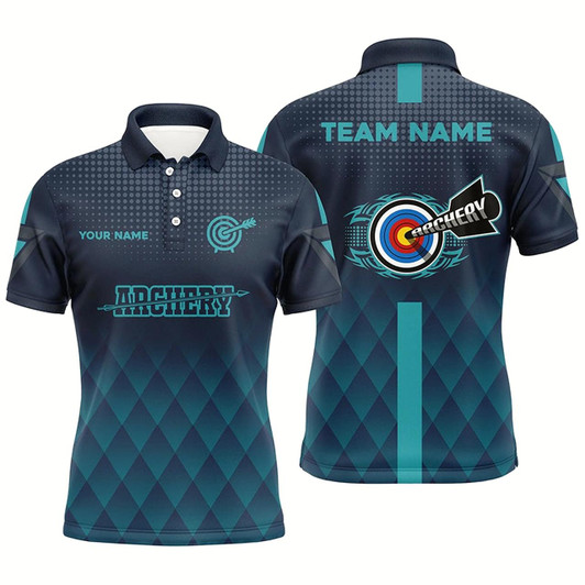 Goofygearprints Personalized Blue Gradient Archery 3D Target Polo Shirts For Men Custom Team Name Archery Jerseys