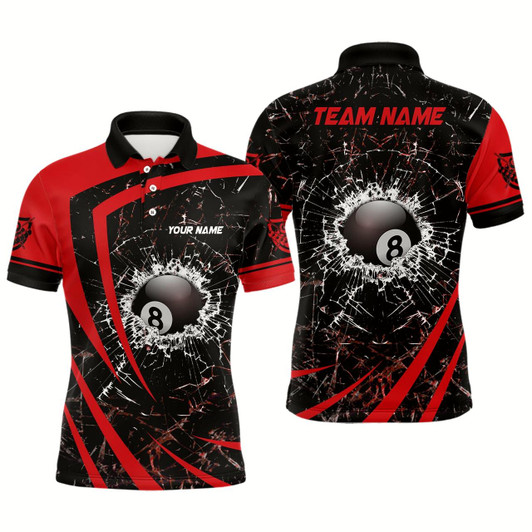 Goofygearprints Personalized Red Glass Break 8 Ball Billiard 3D Polo Shirts For Men, Custom 8 Ball Pool Jerseys