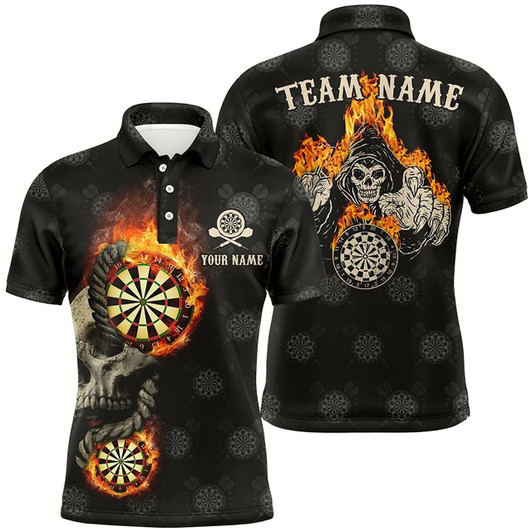 Goofygearprints Personalized Darts Flame Skull Reaper Mens Polo Shirts Custom Crazy Darts Jersey For Men Style 1