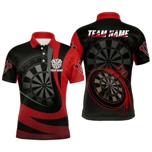 Goofygearprints Personalized Black Red 3D Mens Darts Polo Shirt Custom Cool Darts Team Jersey For Men
