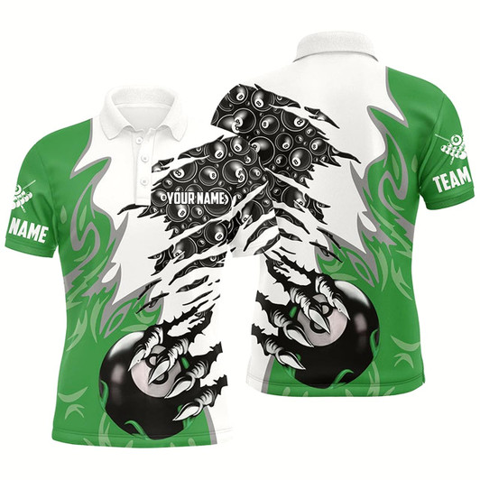 Goofygearprints Personalized Claw 8 Ball Pool Green 3D Billiard Polo Shirts For Men Best Billiard Apparel Clothing