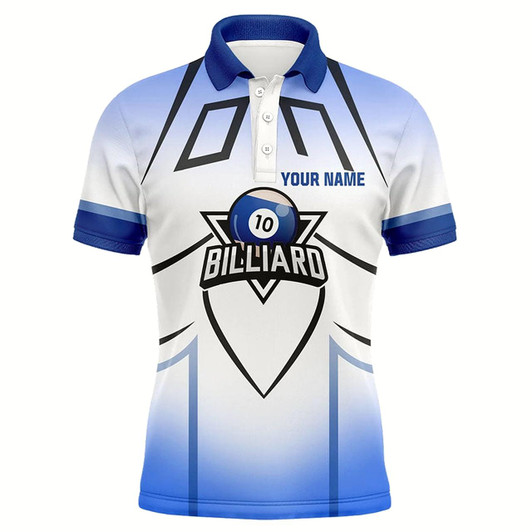 Goofygearprints Personalized Blue 10 Ball Billiard 3D Polo Shirts For Men, Custom 10 Ball Pool Billiards Jerseys Style 2