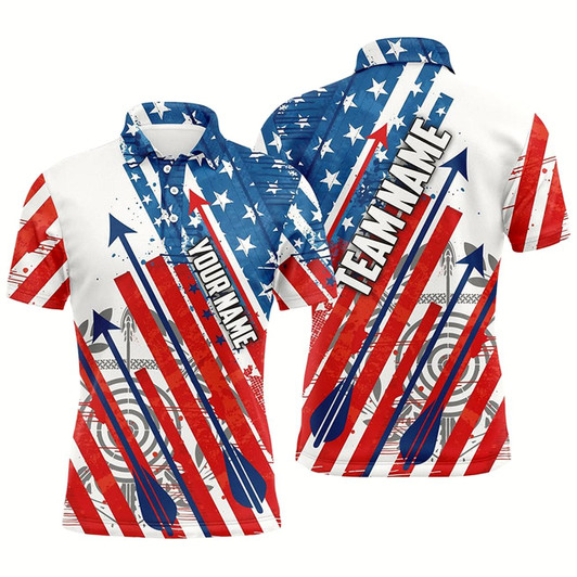 Goofygearprints Personalized Archery Bow Hunting American Flag Shooter Archery Polo Shirts For Men, Archery Shirts