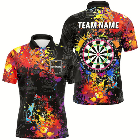 Goofygearprints Personalized Dartboard Colorful Paint Men Dart Polo Shirts With Pocket Custom Grunge Darts Jersey