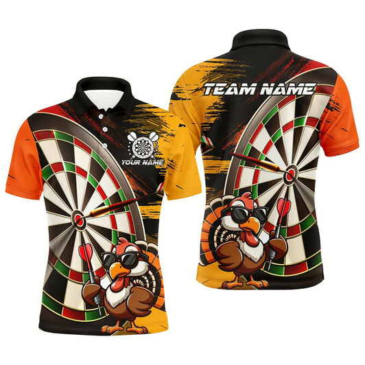 Goofygearprints Funny Turkey Darts Polo & 1/4 Zip Shirt For Men Custom Thanksgiving Dart Shirts Gift, Dart Jerseys