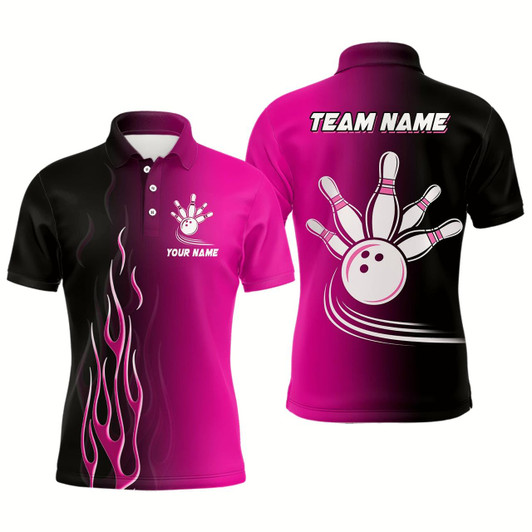 Goofygearprints Gradient Pink & Black Bowling League Jerseys Custom Bowling Shirt For Men, Gifts For Bowling Team Style 2