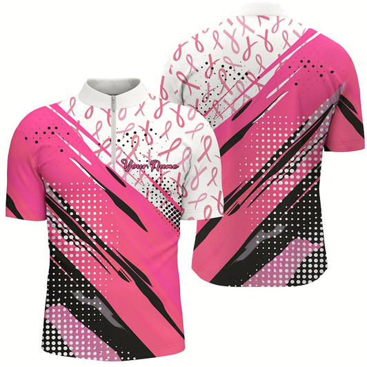 Goofygearprints Customized Name Pink Ribbon Breast Cancer Awareness Polo Shirts For Men Outfits Style 2