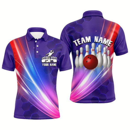 Goofygearprints Personalized Custom Bowling Shirt For Men Bowling Polo Shirt For Team Purple Bowling Jersey