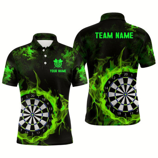 Goofygearprints Fire Flame Green Dartboard Men Dart Polo/ Quarter-Zip Shirt Custom Dart Shirts For Team Dart Jersey