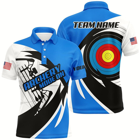 Goofygearprints Personalized Blue Archery Jerseys Men Polo & Quarter-Zip Shirts Custom Archery Bow Shirts