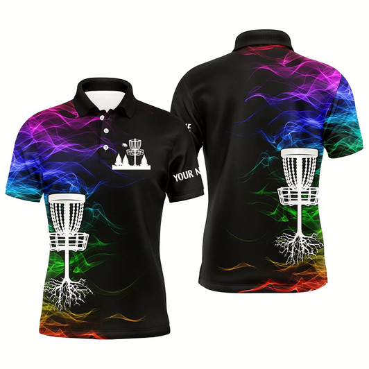 Goofygearprints Rainbow Smoke Black Mens Disc Golf Polo Shirts Custom Team Disc Golf Basket Best Mens Golf Wears Style 3