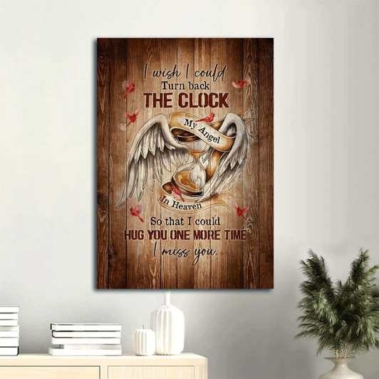 Canvas Wall Art Featuring Memorial Angel Wings Old Hourglass And Red Cardinal For Family Members Wishing To Turn Back