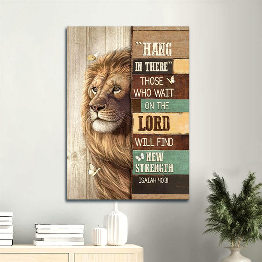 Canvas Wall Art Featuring A Lion Artwork And White Butterfly With The Message Hang In There Christian Gift