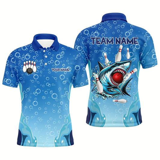 Goofygearprints Funny Blue Water Bubble Shark Bowling Shirt For Men Custom Shark Bowling Team Jerseys, Gift For Bowler Style 2