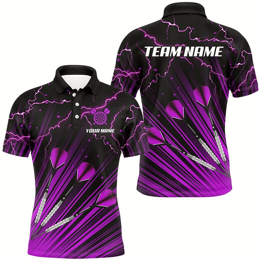 Goofygearprints Purple Dart Arrow Lightning Custom Darts Polo, Quarter-Zip Shirts For Men, Darts Jerseys Uniform Style 1