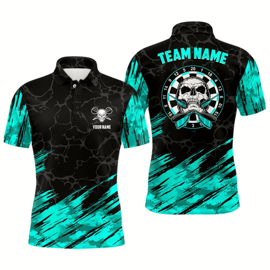 Goofygearprints Personalized All Over Print Skull Darts Men Polo Shirt Turquoise Black Men Dart Jerseys Style 1