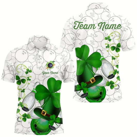 Goofygearprints Green Shamrock Mens Bowling Polo, Quarter Zip Shirts Custom St Patrick Day Team League Bowling Jerseys Style 2