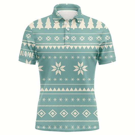 Goofygearprints Mint Christmas Pattern With Tree Snowflakes Mens Golf Polo Shirts Holiday Winter Men Golf Tops Style 1