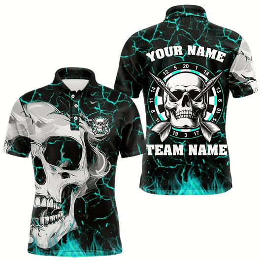 Goofygearprints Personalized Turquoise Glowing Crack Skull Dart Shirts Custom Scary Dart Shirts For Men Dart Jersey