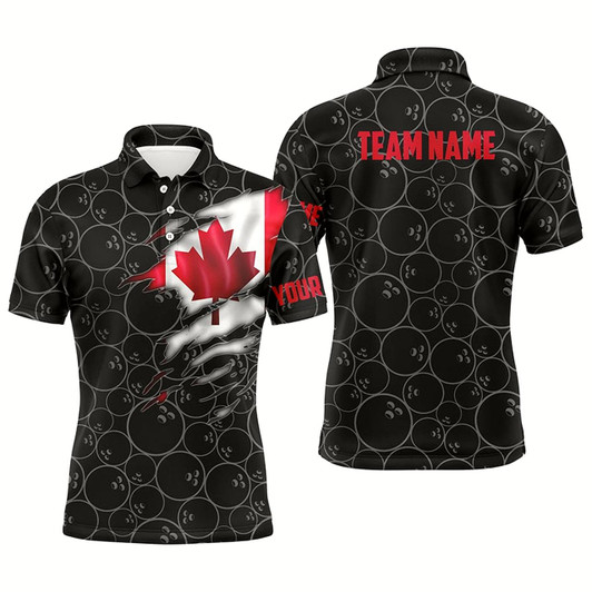 Goofygearprints Canada Bowling Polo Shirts For Men, Custom Canadian Flag Bowling Team Jersey Bowling Pattern