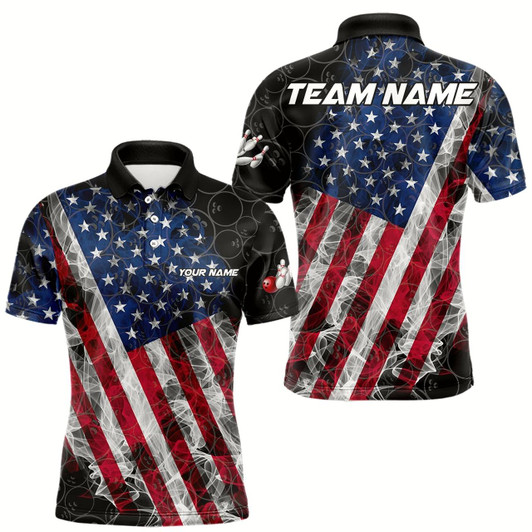 Goofygearprints Smoke American Flag Black Bowling Camo Shirts For Men Custom Patriotic Team Bowling Jersey Style 1