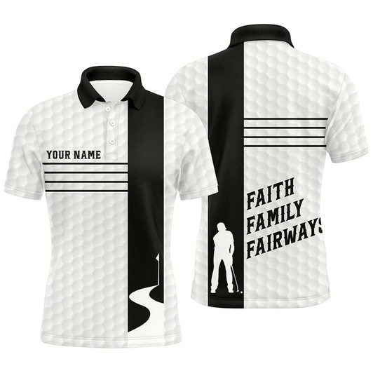 Goofygearprints Faith Family Fairways Black White Mens Golf Polo Shirt Custom Name Cool Golf Gifts For Men Style 1
