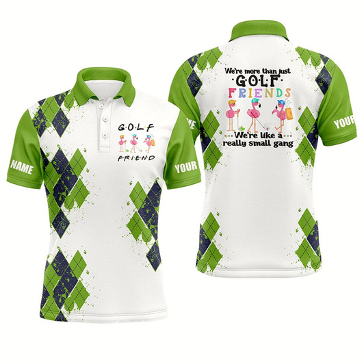 Goofygearprints Men Golf Polo Shirts We'Re More Than Just Golf Friends Flamingo Custom Name Funny Golf Shirt Green Style 1