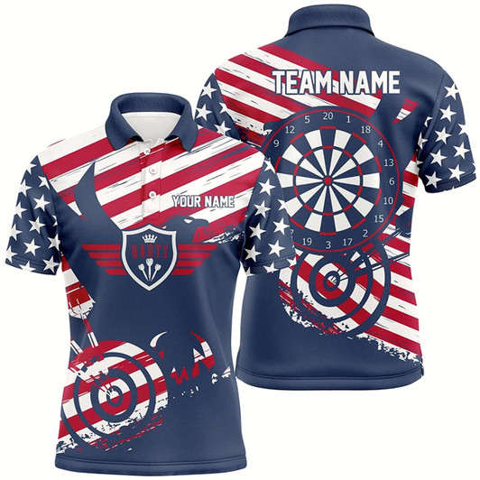 Goofygearprints Personalized American Flag Red Blue Mens Darts Polo Shirt Patriotic Darts Jersey For Men