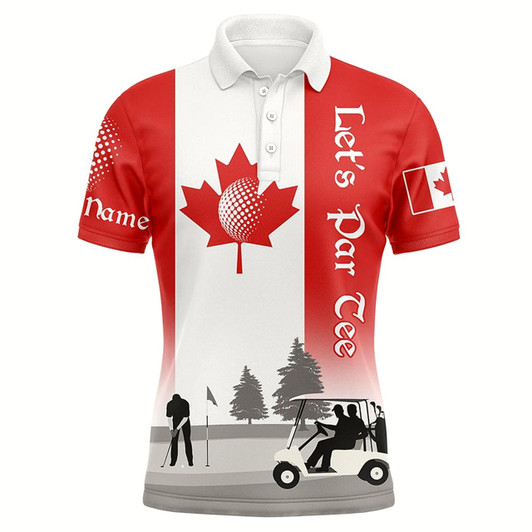 Goofygearprints Mens Golf Polo Shirts Custom Name Canadian Flag Patriotic Let’S Par Tee White Golf Shirt