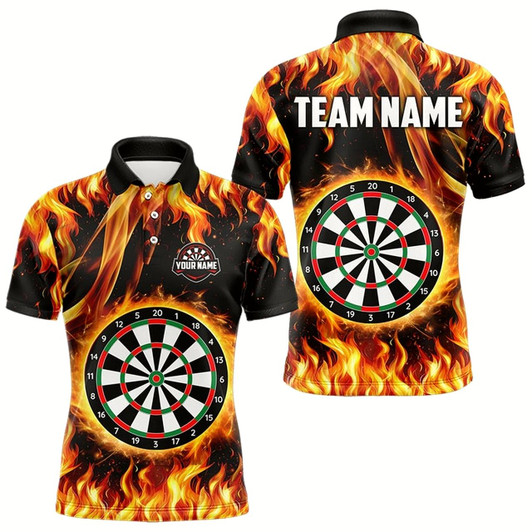 Goofygearprints Flame Darboard Fire Pattern Custom Darts Polo, Quarter-Zip Shirts For Men Dart Team Jerseys Style 1