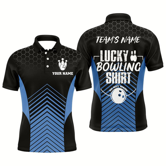 Goofygearprints Lucky Bowling Shirt, Funny Blue Bowling Polo Shirt For Men, Custom Team'S Name Bowler Jersey