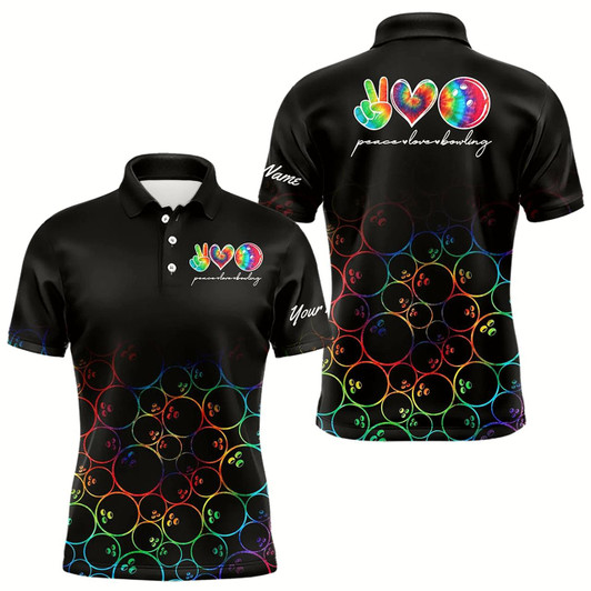 Goofygearprints Colorful Tie Dye Black Bowling Camo Bowling Shirts For Men Custom Peace Love Bowling Team Jerseys