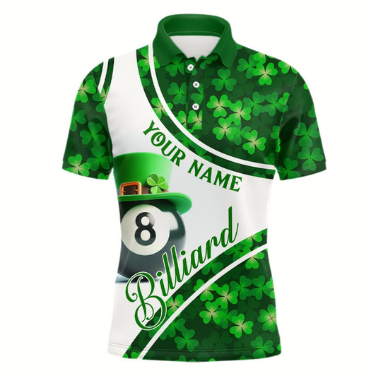 Goofygearprints Personalized St Patrick'S Day Billiard 8 Ball 3D Polo Shirts For Men, Shamrock Billiard Jerseys