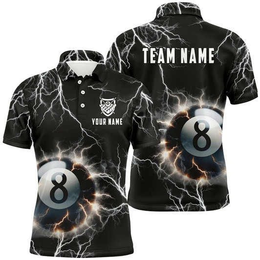 Goofygearprints Personalized Thunder Lighting 8 Ball Billiard 3D Polo Shirts For Men, Custom 8 Ball Pool Jerseys